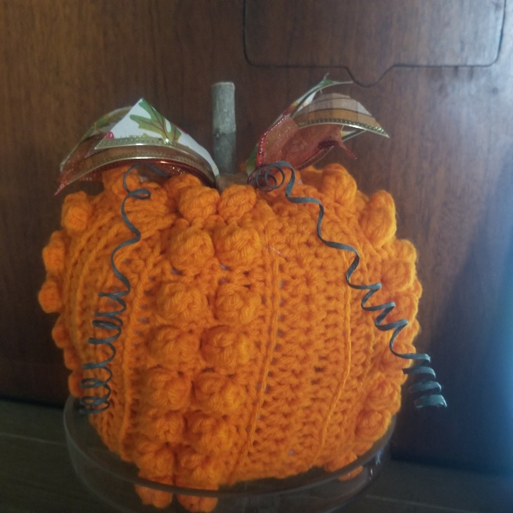 Orange knobby crochet pumpkin